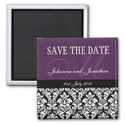 Purple Damask Monogram Save The Date Magnets