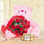 Bouquet ,Ferrero Rochers & Pink Teddy