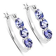 Tanzanite and White Diamond .925 Sterling Silver Earrings