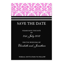 Black and Pink Damask Save The Date Postcard