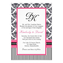 Black and Pink Damask Stripes and Dots Invitations