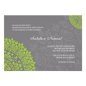 Charcoal Gray and Green Damask Wedding Invitation