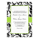 Black Swirl Wedding Invitation with Green