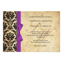 Damask Vintage Purple Bow Wedding Invitation