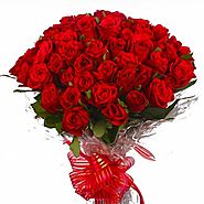 50 Red Roses in Cellophane Packing