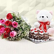 Blackforest cake, 10 beautiful red Roses