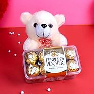 6 inch Teddy Bear along with 16 pcs Ferrero Rocher.