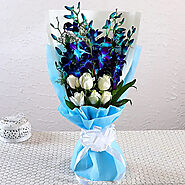 Best Wishes - Buy 6 Roses and 5 Blue Orchids Online - OyeGifts