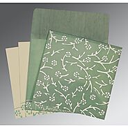 SAGE GREEN WOOLY FLORAL THEMED - SCREEN PRINTED WEDDING INVITATION : CIN-8216F - IndianWeddingCards