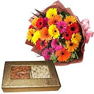 Send Mix colorful gerberas with Dryfruit Same Day Delivery - OyeGifts