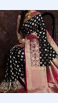 Black Banarasi Semi Silk Kataan Saree With Dark Maroon Pallu