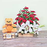 Buy Tempting Rochers Teddy With Blooms Online - OyeGifts