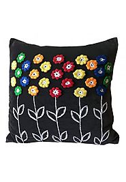 DecorShore 'Zoe' 18 inch Artisanal Decorative Throw Pillow Cover - Rainbow Flower Crocheted & Embroided Decorative Em...