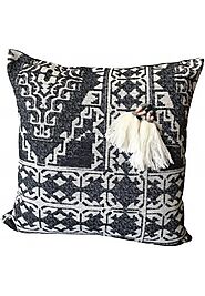 DecorShore Decorative Throw Pillow Cover Tribal Boho Woven Pillowcase in 18 Inch Gray Ivory Peach