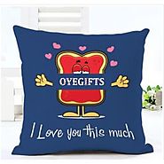 Buy Printed Cushion Cover With Filler Blue Love You This Much Online - OyeGifts.com