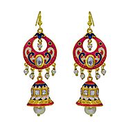 Buy Kundan Meenakari Earrings Jhumka Bali Online from MK Jewellers