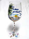 Tropical Beach Themed Wine Glass - No Shoes, No Shirts, No Problem - Features a Beach Scene with Palm Tree, Starfish,...