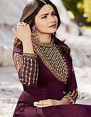 Wedding Wear Georgette Prachi Desai Wine and Baby Pink Embroidered Long Sleeve Suit