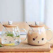 Smiling Cat Glass Mug with spoon