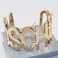 Moschino Logo Letter Women Cuff Bracelet Gold
