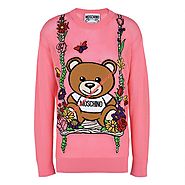 Moschino Botanical Bear Women Long Sleeves Sweater Pink