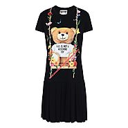 Moschino Botanical Bear Women Short Sleeves Short Dress Black