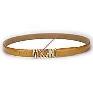 Moschino Logo Buckle Women Small Patent Leather Belt Brown