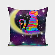 «Rainbowmoon cat» Throw Pillow by fashion style - Numbered Edition from $27 | Curioos