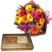 Send Mix colorful gerberas with Dryfruit Same Day Delivery - OyeGifts