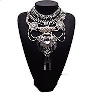 Girl Era Luxury Cleopatra Big Crystal Jewelry Pendant Knit Chain Choker Chunky Statement Bib Necklace(white)