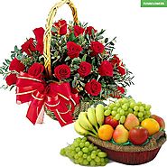 20 Red Roses Arrangment with Fruits