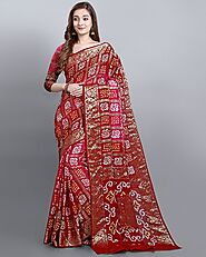 Buy Printed Georgette Red & Pink Indian Saree | Anuchaa