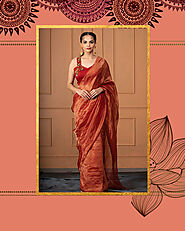 Sarees - Buy Embellished Organza Silk Red Saree Online | Anuchaa