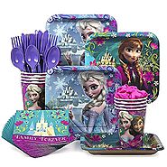 Designware Disney Frozen Party Supplies Pack Including Plates, Cutlery, Cups, Napkins for 8 Guests