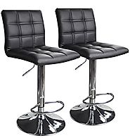 Modern Square Leather Adjustable Bar Stools with Back, Set of 2, Counter Height Swivel Stool by Leopard (Black)
