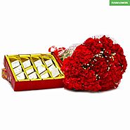 Red Carnations Bunch with Box of Kaju Katli