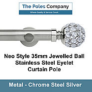 Shop Now! Neo Style 35mm Jewelled Ball Stainless Steel Eyelet Curtain Pole Online
