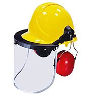 Safety Combination of Hard Hat, Face Visor, Earmuffs