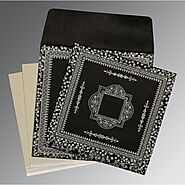 BLACK WOOLY GLITTER WEDDING CARD : CD-8205L - IndianWeddingCards