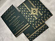 DARK GREEN MATTE SCREEN PRINTED WEDDING INVITATION : CD-8247N - IndianWeddingCards