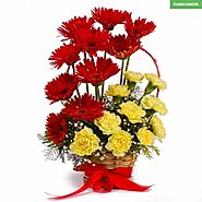 Basket of Red Gerberas with Yellow Carnations