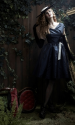 Nouvelle Mode Navy Taffeta Dress with Flower, Princess Seams and Full Skirt