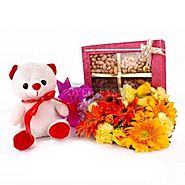 Combo of Dryfruits and Teddy Bear and Fresh Flowers Bouquet