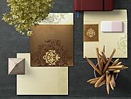 BROWN IVORY SHIMMERY DAMASK THEMED - SCREEN PRINTED WEDDING CARD : CRU-8253A - IndianWeddingCards