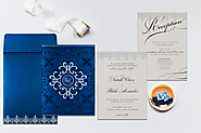 COBALT BLUE SHIMMERY SCREEN PRINTED WEDDING CARD : CRU-8244K - IndianWeddingCards