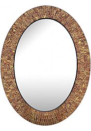 DecorShore 32x24 In Oval Shape Hanging Brown Wall Mirror