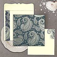 Teal Blue Matte Paisley Themed - Screen Printed Wedding Card