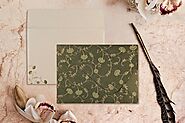 DARK OLIVE GREEN SHIMMERY FLORAL THEMED - SCREEN PRINTED WEDDING INVITATION : CW-8248D - IndianWeddingCards