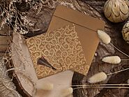 Satin Gold Shimmery Screen Printed Wedding Invitation