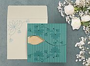 Turquoise Shimmery Floral Themed - Screen Printed Wedding Invitation